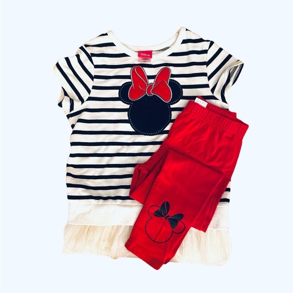 Disney Minnie Mouse Ruffle Top and Leggings Set Girls Size 5 - Picture 1 of 12